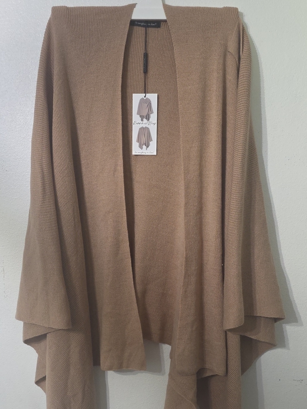 Open-Front Camel Shawl Cardigan Sweater/Poncho